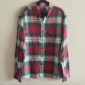 Nautica Plaid Cotton Shirt Red, Green & White Button Down Collar Men Shirt 2XL